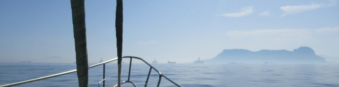 Leaving the Med Rock of Gibraltar in the haze