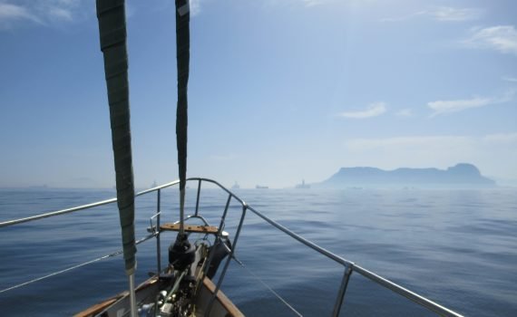 Leaving the Med Rock of Gibraltar in the haze